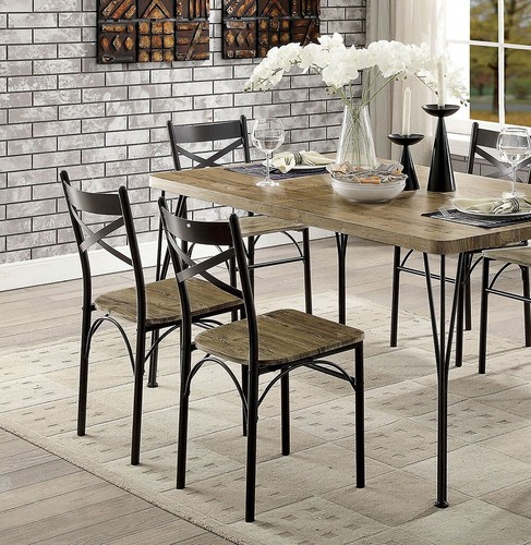 7 Piece Dining Table Set Wood 60" Rectangular Table and 6 Chairs X-Cross Back - Picture 12 of 12