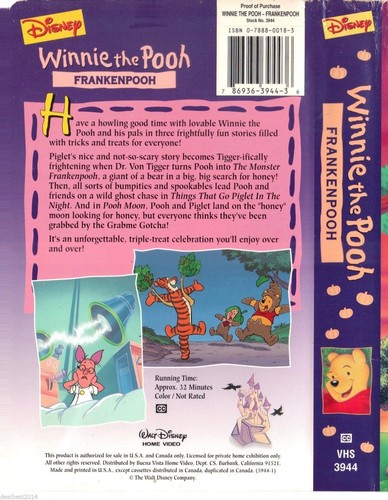 Walt Disney Winnie the Pooh VHS FRANKENPOOH Movie Tape Cassette RARE COLLECTOR + - Picture 2 of 2