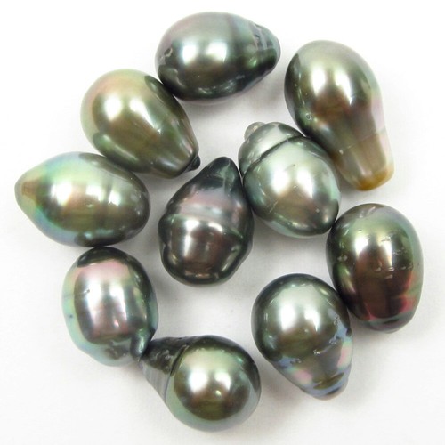 10 pcs 9-10mm Undrilled Long Baroque Tahitian Green / Silver Pearl - Picture 1 of 4