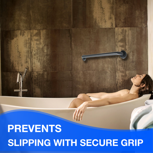 Shower Grab Bar Knurled Grip in Matte Black Finish | Holds Upto 400 lb - Picture 5 of 63