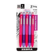 Zebra Z-Grip PMech Pencil 0.7mm Bright Pink Purple 5/Pk School Office Home Write