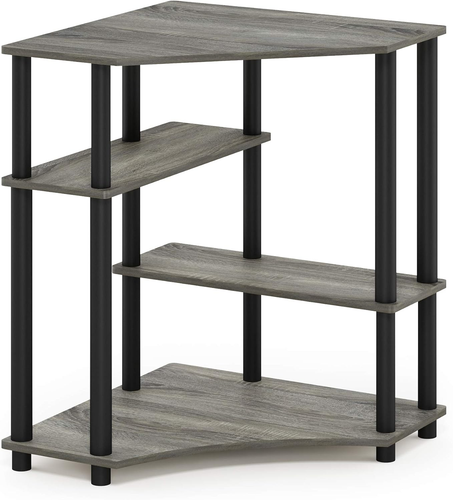 Turn-N-Tube Space Saving Corner Desk, French Oak Grey/Black - Picture 10 of 12