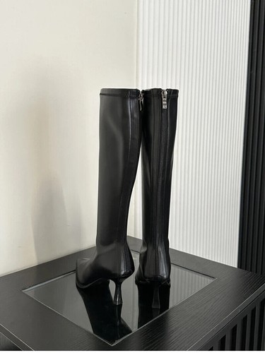 Faux Leather Pointed Toe Knee High High Heel Zipper Women Pumps Ladie Long Boot - Foto 15 di 24