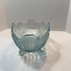 Appears To Be An Original Jeanette Light Blue Glass Lombard Footed Fruit Bowl.