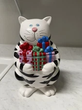 MCE Sausalito Christmas cat cookie jar ceramic 11” Tall