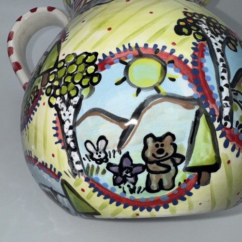 Pottery Pitcher Signed Janet Herbert Fishing Snow Cat Dog Ski - Picture 9 of 17