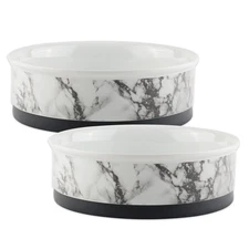 Bone Dry Pet Bowl Collection Ceramic Set, Large, Marble, 2 Count, White