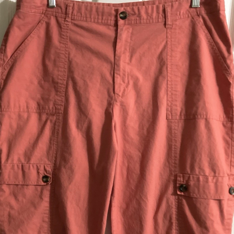 TravelSmith Pants Women 20W Coral Red Cargo Crop Wide Leg Beach TomatoGirl Mom - Image 3 of 4