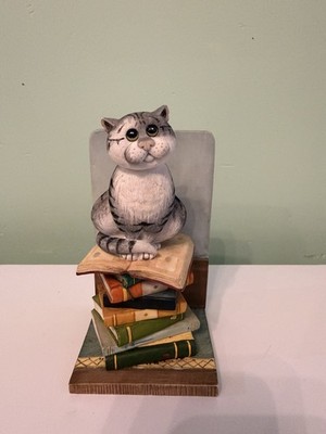 COMIC & CURIOUS CATS The Bookeeper Linda Jane Smith VTG Rare SINGLE Bookend 