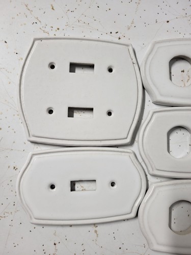Antique/ Vintage Ceramic Duplex Outlets And Light Switches Cover Plates Set Of 5 - Picture 2 of 10