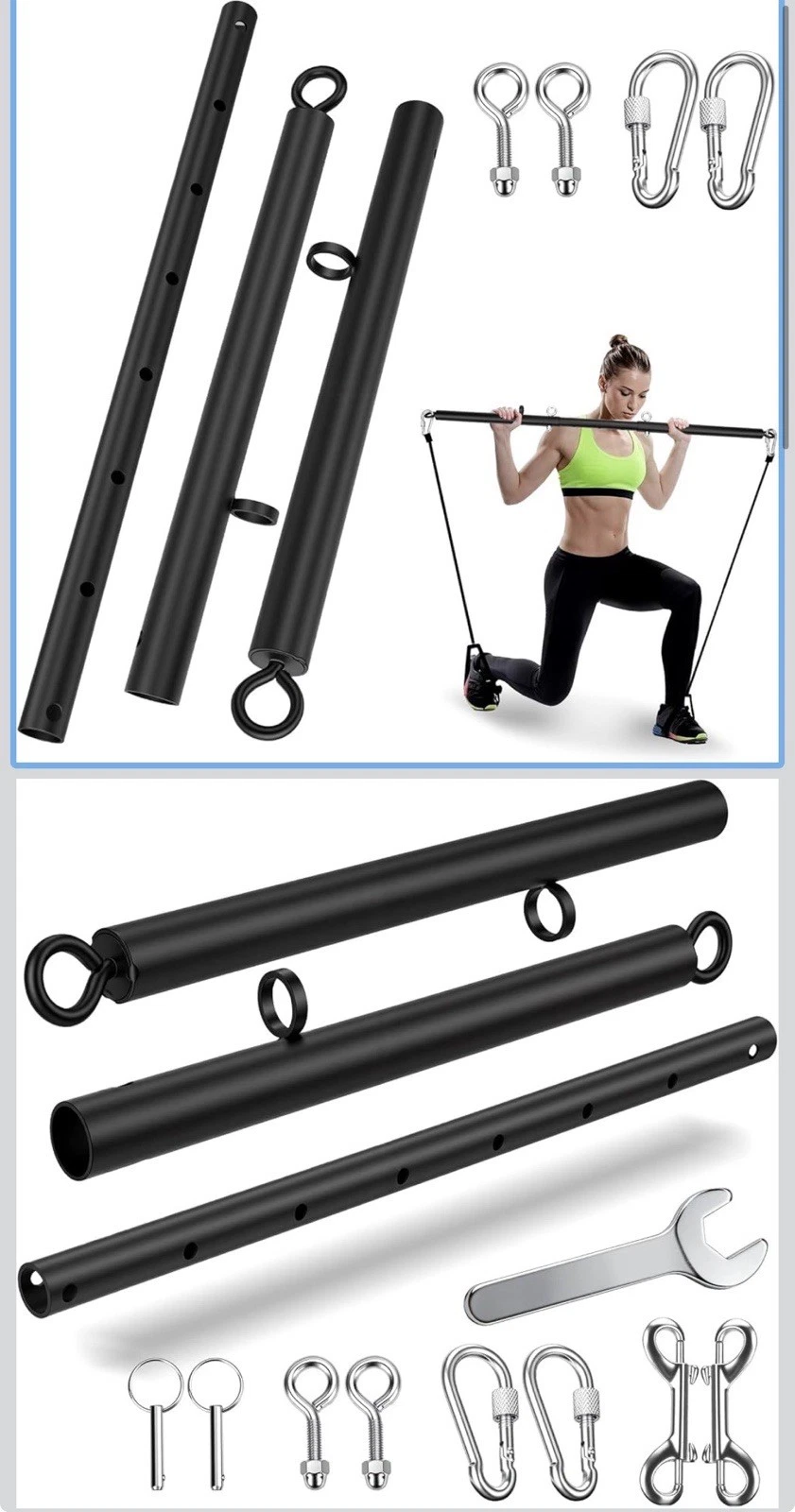 Pilates Bar Kit Portable Spreader Home Gym Workout Equipment Suspension