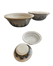 Pair of Blue and White Glazed Pottery Bowls