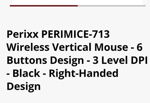 Wireless Vertical Mouse Right Handed 6 Button Design Black Perixx Perimice -713N - Picture 2 of 3