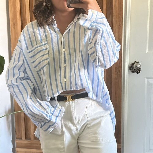 J Jill Love Linen Shirt Top Blue White Long Sleeve Striped. Size XL - Picture 12 of 12