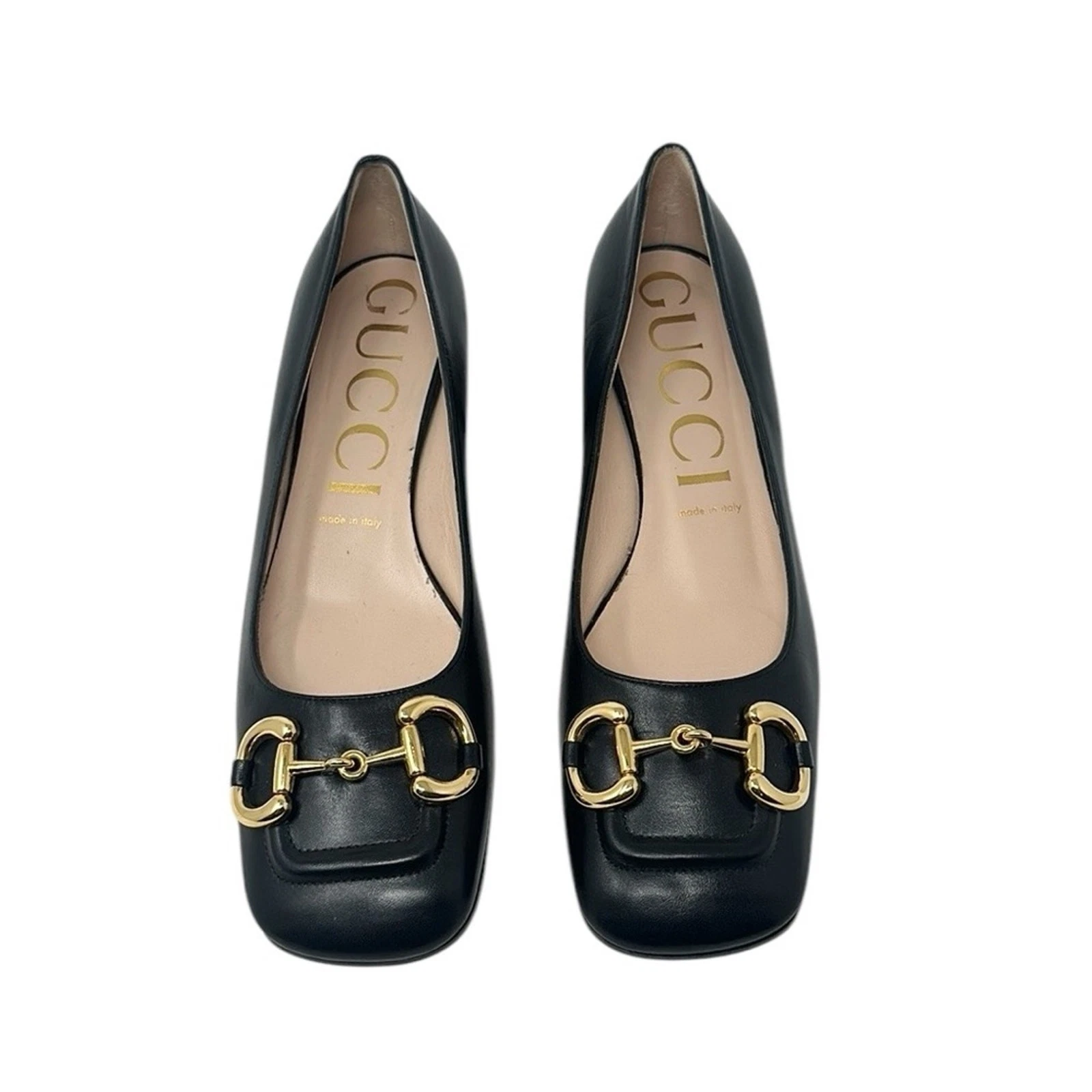 Escarpins Gucci bébé Horsebit cuir noir bout carré talon bloc pointure 40