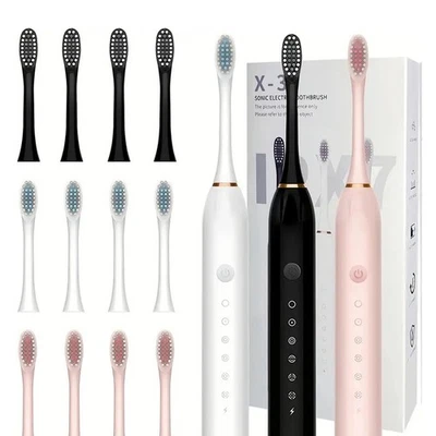 MARKENLOS Weiß Schwarz Rosa Elektrische Zahnbürste 6 Putzprogramme mit 4 Aufsteckbürsten
