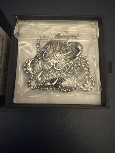 ⚡ Dragon Dog Tag Pendant 🛡️ Necklace Chain Silver Stainless Steel Unisex - Picture 3 of 10