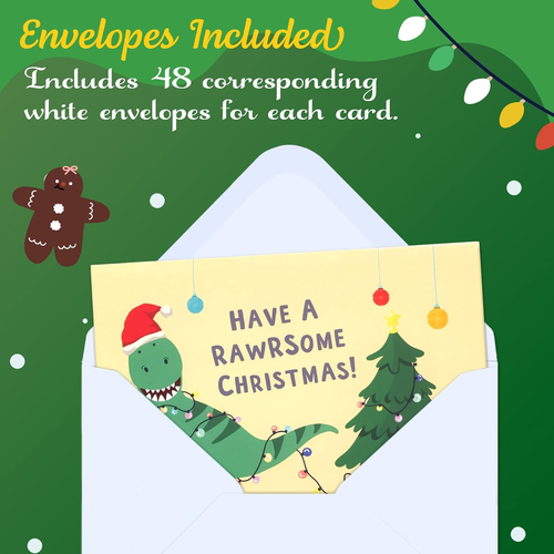 Tarjetas de Navidad con Sobres, 48 Tarjetas de Navidad en Caja, 6 Lindos Animales... - Imagen 2 de 7