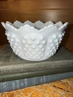 Vintage Fenton White Milk Glass Hobnail Scalloped Crown 5' Candy/Trinket Bowl
