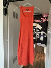 Wild Fable Target Orange Dress Small Bodycon MIDI Sleeveless Scoop Neck Cutout
