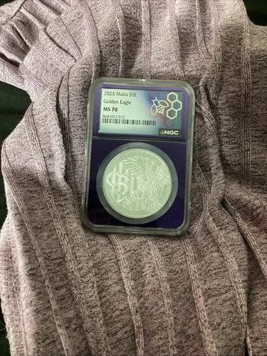 2025 Malta S5E Golden Eagle MS 70 Purple Core.1 Oz Silver