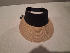 NORDSTROM RACK STRAW  VISOR NATURAL WITH BLACK TRIM NWT