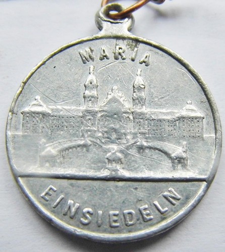 Antique German Pilgrims Way Holy Medal Black Madonna Maria Einsiedeln Shrine - Picture 2 of 2