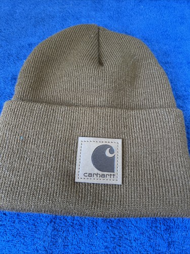 Carhartt Beanie Mütze One Size Acryl Braun Strick Bündchen Leder Logo Patch - Bild 1 von 6
