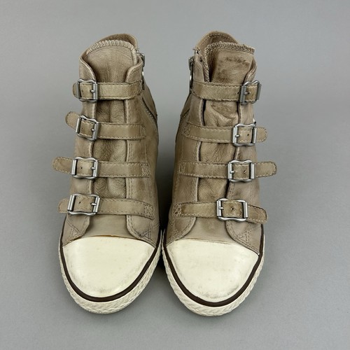 Sneakers boho ASH pelle marrone chiaro alte alla caviglia zip fibbia zeppa EU39 U6 - Foto 2 di 21