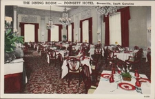 Poinsett Hotel Dining Room Greenville SC. Chrome Postcard