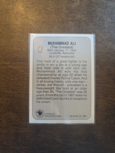 💥1991 AW Sports Muhammad Ali Bonus Card #5…The Greatest - Picture 2 of 2
