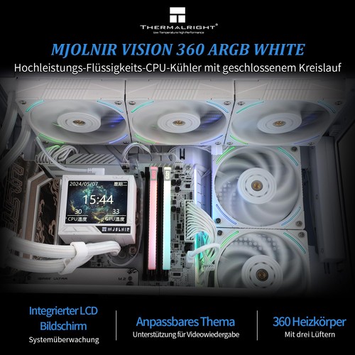 Mjolnir Vision 360 ARGB Blanc-360mm AIO Refroidisseur de Liquide CPU IPS Écran LCD... - Photo 2/6
