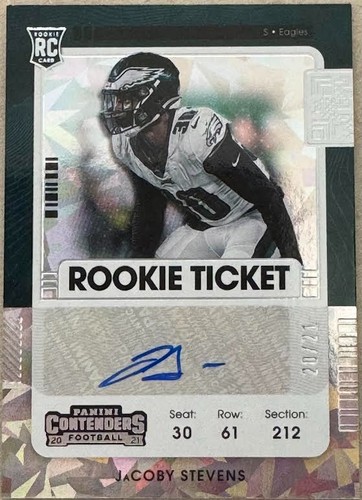 2021 Panini Contenders Cracked Ice Ticket /21 JaCoby Stevens #265 Rookie Auto RC - Picture 1 of 2