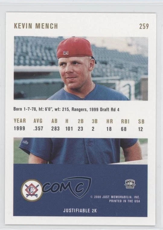 2000 Just Minors Justifiable Gold Kevin Mench #259 Rookie RC - Image 2 of 2