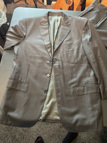 Tuta Ermenegildo Zegna 2 pezzi Trofeo grigio seta micro gessato 42R pantaloni 32X28 - Foto 10 di 24