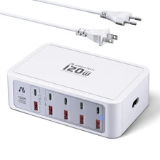 10-Ports USB and USB C Charging Station, 120W USB C Power Strip with PD3.0 an...