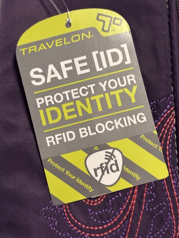 NUEVO CON ETIQUETAS Travelon Muñequera Billetera Par Púrpura con Rosa RFID Bloqueo Seguro Identificación Cremallera Viaje Foto 3 de 4