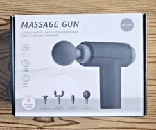Cordless Mini Massage Gun Percussion Handheld 4 Heads Rechargeable White Open Bx