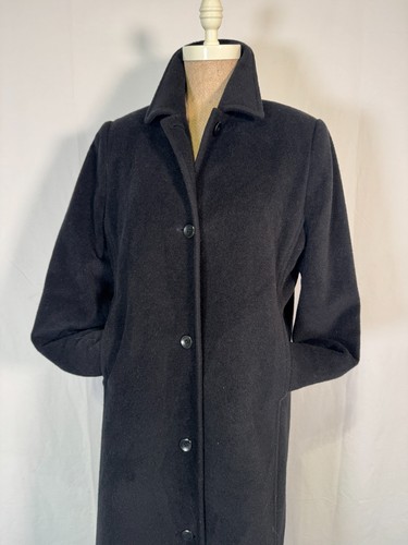 Vintage LL Bean Black Soft Wool Blend Full Length Coat Long jacket Sz M Petite - Picture 3 of 15