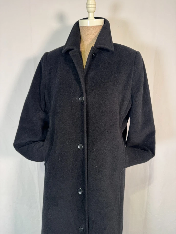 Abrigo largo vintage LL Bean negro mezcla de lana suave chaqueta talla M pequeño Foto 3 de 4