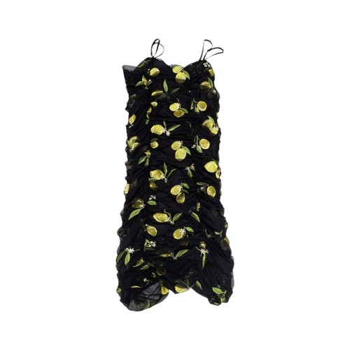 ZARA Lemon Embroidered Mesh Ruched Mini Dress Sheer Tulle Sexy Womens Medium - Picture 4 of 7