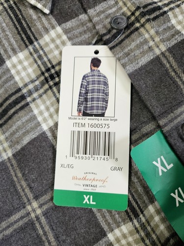 Waterproof Vintage Sz XL Gray Flannel Button Long Sleeve Mens Shirt NWT - Picture 6 of 7