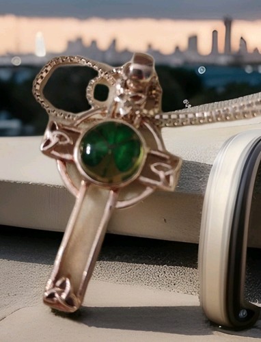 Sterling Silver Irish Celtic Shamrock Cross Peridots Made in Ireland