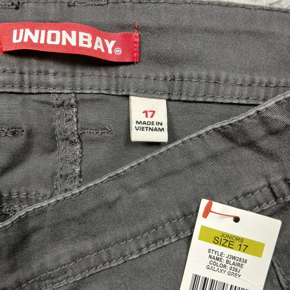 Calça cargo Unionbay cinza júnior tamanho 17 bolsos elásticos mistura de algodão nova com etiquetas - Imagem 4 de 4