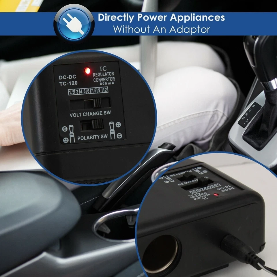 Plug In 1 TO 2 Cigarette Lighter Multiplier & Adjustable AC Voltage Transformer - Image 4 of 4