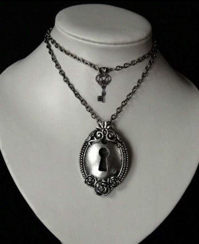 Silber Anhänger Schloss und Schlüssel Halskette Gothic Fairycore skurril klobig - Bild 1 von 2