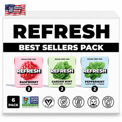 Refresh Gum, Sugar Free, Natural, Xylitol, Long Lasting Chewing Gum, Natural Fla