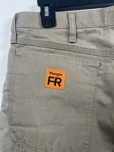Pantalones de trabajo Wrangler FR Riggs para hombre 36x31 tostados Ripstop carpintero HRC2 2112 - Imagen 11 de 12
