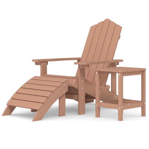 vidaXL Garden Adirondack Chair with Footstool & Table HDPE Brown BMG - Picture 2 of 8