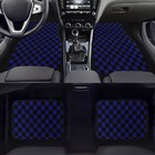 4PCS UNIVERSAL CHECKERED BLUE Racing Fabric Car Floor Mats Interior Carpets